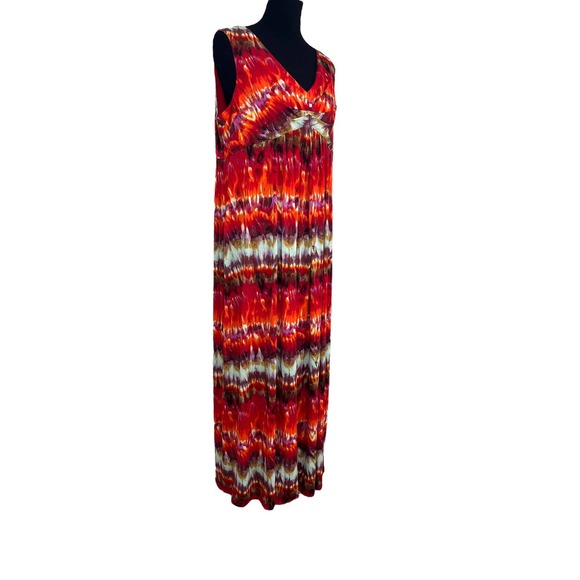 Chico's Red Orange Maxi Dress Tie-dye Watercolor Sleeveless Sundress Size XLarge - Picture 1 of 7